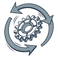 Gear with circular arrows symbolizing process cycle business