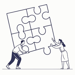 People assembling large puzzle pieces together teamwork collaboration