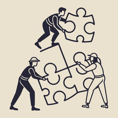 People connecting puzzle pieces teamwork collaboration connection strategy