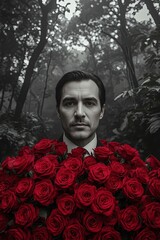 Man in Forest with Roses