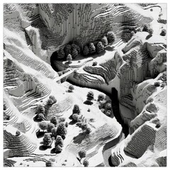 Abstract Monochrome Terrain Representation with Geometric Contour Lines