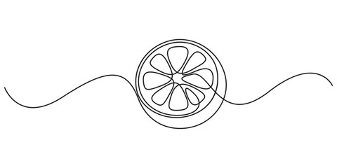 Single continuous line drawing of an orange slice vector illustration
