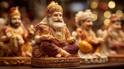 Fototapeta premium Divine Statues: Ornate Hindu Deities in Festive Display