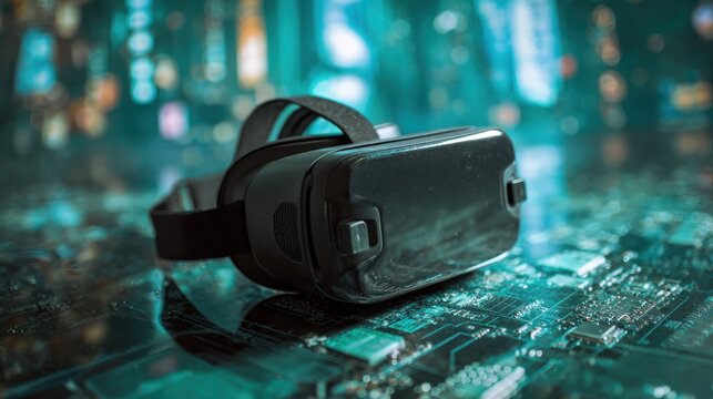 VR Headset on Circuit Board: Exploring the Metaverse - Powered by Adobe
