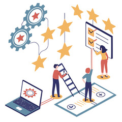 Team building pipeline of resumes with stars and gears business teamwork