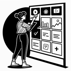 Woman planning digital content on a screen vector
