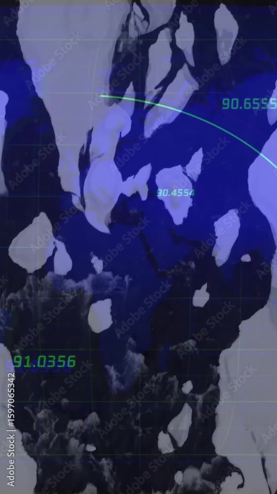 Poster animation of blue and black patterns with numerical data on white background