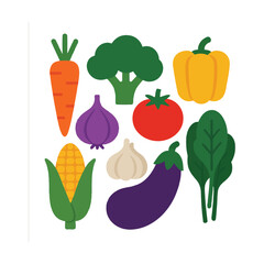 Colorful Flat Vector Collection of Fresh Vegetables