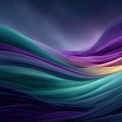 Abstract Teal and Purple Waves Under a Starry Night Sky