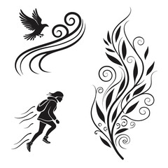 Black silhouette bird runner and floral design white