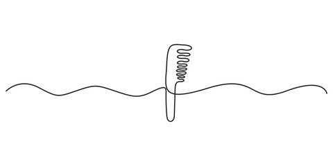 Continuous one line drawing of hair comb icon. Isolated on white background vector illustration