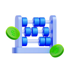 3D icon of an abacus. with flying dollar coins. For financial calculation, basic accounting, mathematical operations, and historical finance.