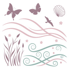 Butterflies and nature elements with soft colors butterfly
