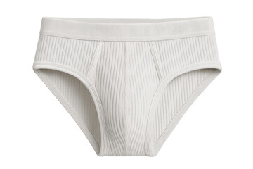 Classic white ribbed men's briefs underwear isolated on a transparent background, showcasing comfort and style