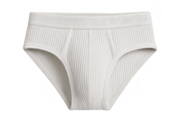 Classic white ribbed men's briefs underwear isolated on a transparent background, showcasing comfort and style