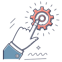 Finger activating glowing gear mechanism pressing cogwheel