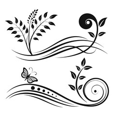 Fototapeta premium Floral Swirls and Butterfly Design leaves nature