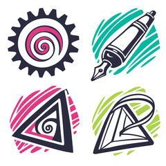 Gear pen triangle abstract shapes brush circle