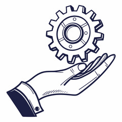 Hand holding gear symbol support system