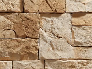 Rustic Stone Wall Close-Up of a Textured Beige Surface with Natural Variations and Dimensional Detail for a Warm Architectural Element