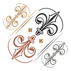 Ornate fleur de lis emblems in various colors decorative © leptop