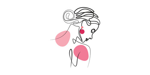 Minimalist line drawing of a woman's face. Cosmetic logo concept. Fashion sketch. Vector illustration