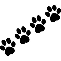 Four Black Paw Prints in Diagonal Row on White Background