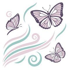 Purple and pink butterflies with flowing lines butterfly