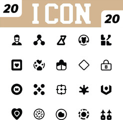 Collection of Twenty Black and White Icons on a White Background