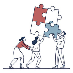 Teamwork assembling puzzle pieces collaboration strategy