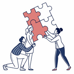 Fototapeta premium Teamwork assembling puzzle pieces collaboration partnership