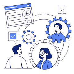 Teamwork collaboration with task management gears people