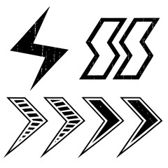 Textured black directional arrows and lightning bolt