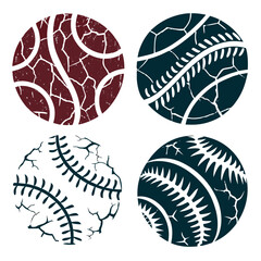 Textured circular baseball designs sports cracked