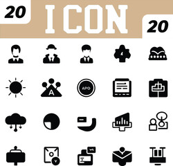 Collection of Twenty Different Black and White Business and Technology Icons