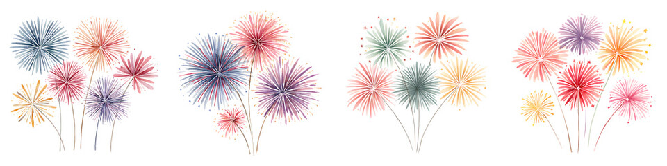 Watercolor Fireworks Set: Celebration and Festive Design Elements