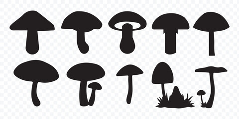 minimal black and white mushroom outline icons