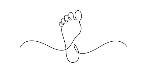 Minimalist single continuous line drawing of a human footprint on a white background vector illustration