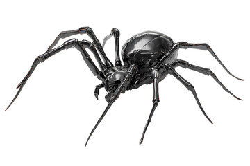 Fototapeta premium Glossy Black Spider Crawling Towards Viewer, Low-Angle Front Perspective, Transparent Background PNG
