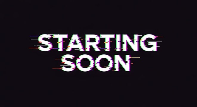 Starting soon twitch stream overlay animated background for gaming live streaming setup with glitch effect