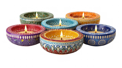 Colorful diyas for Ganesh Chaturthi, created with AI, PNG