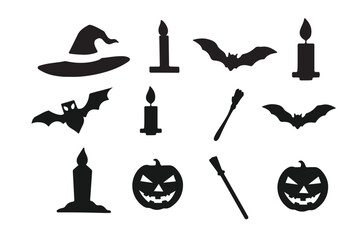 Halloween Icon Grid. Solid, filled icons set of Halloween events and shows: pumpkin, ghost, witch hat, spider,