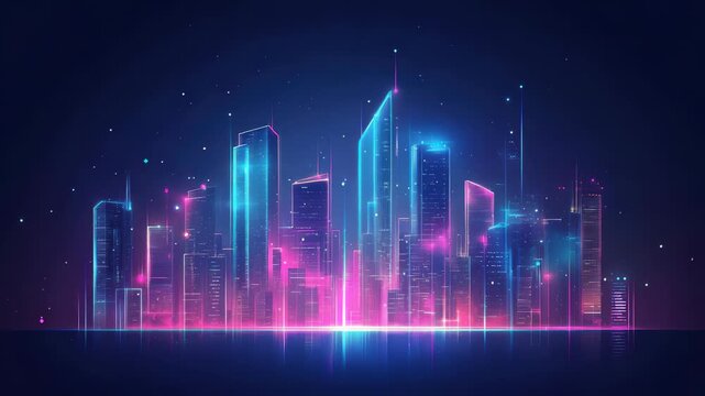 cityscape with space and neon light effect. Modern hi-tech, science, futuristic technology concept. Abstract digital high tech city design for banner background
