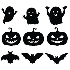 Obraz premium Halloween icons ghost bat witch hat skull coffin pumpkins