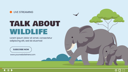World Elephant Day Video Thumbnail in Flat Cartoon Style for Awareness and Conservation