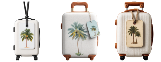 Stylish Luggage with Palm Tree Design on Transparent Background