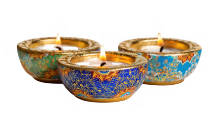 Colorful diyas illuminate the festive atmosphere, created with AI, PNG