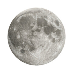 Naklejka premium High-resolution image of the full moon, showcasing its craters and surface texture against a white background.