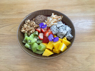 Acai bowl is a Brazilian-inspired dish made from pureed, frozen acai palm fruit, typically served...
