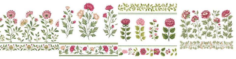Fototapeta premium Floral Border and Element Set: Vintage Botanical Illustration Design